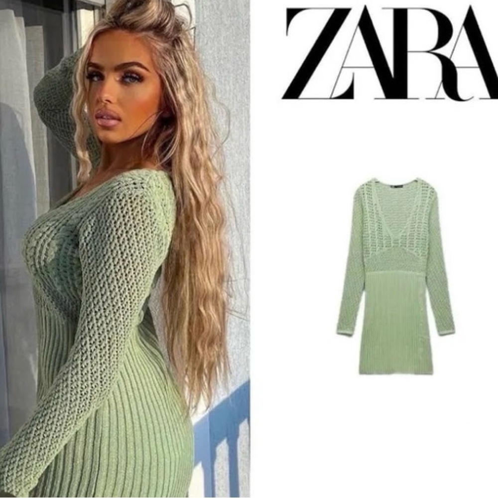 Zara Chenille Sage Green Knit Dress